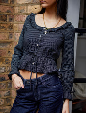 The Ines Blouse - Black Polka Dot (Long Sleeve)