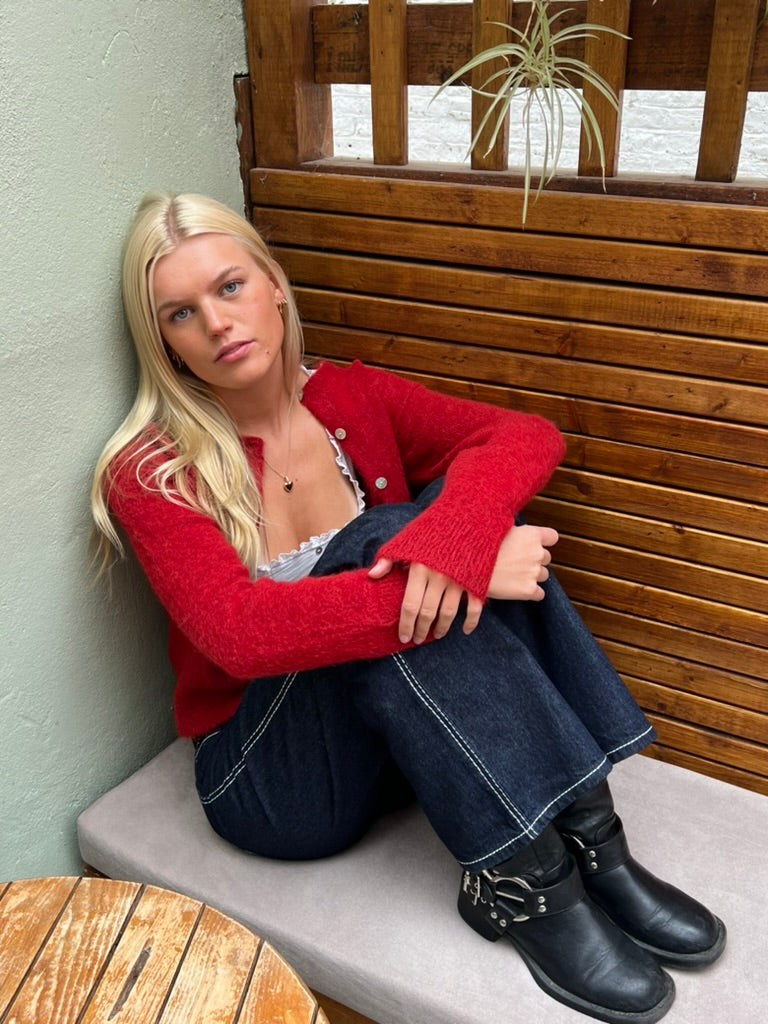 Red Elsa Cardigan | Knitwear – Minka Dink London