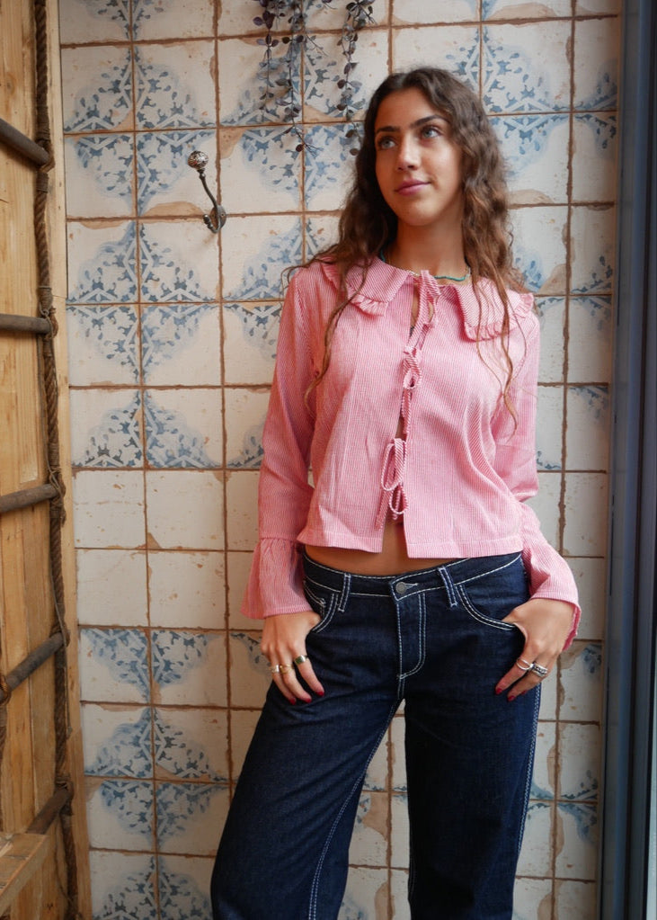 Sadie Shirt Red | Red Striped Blouse