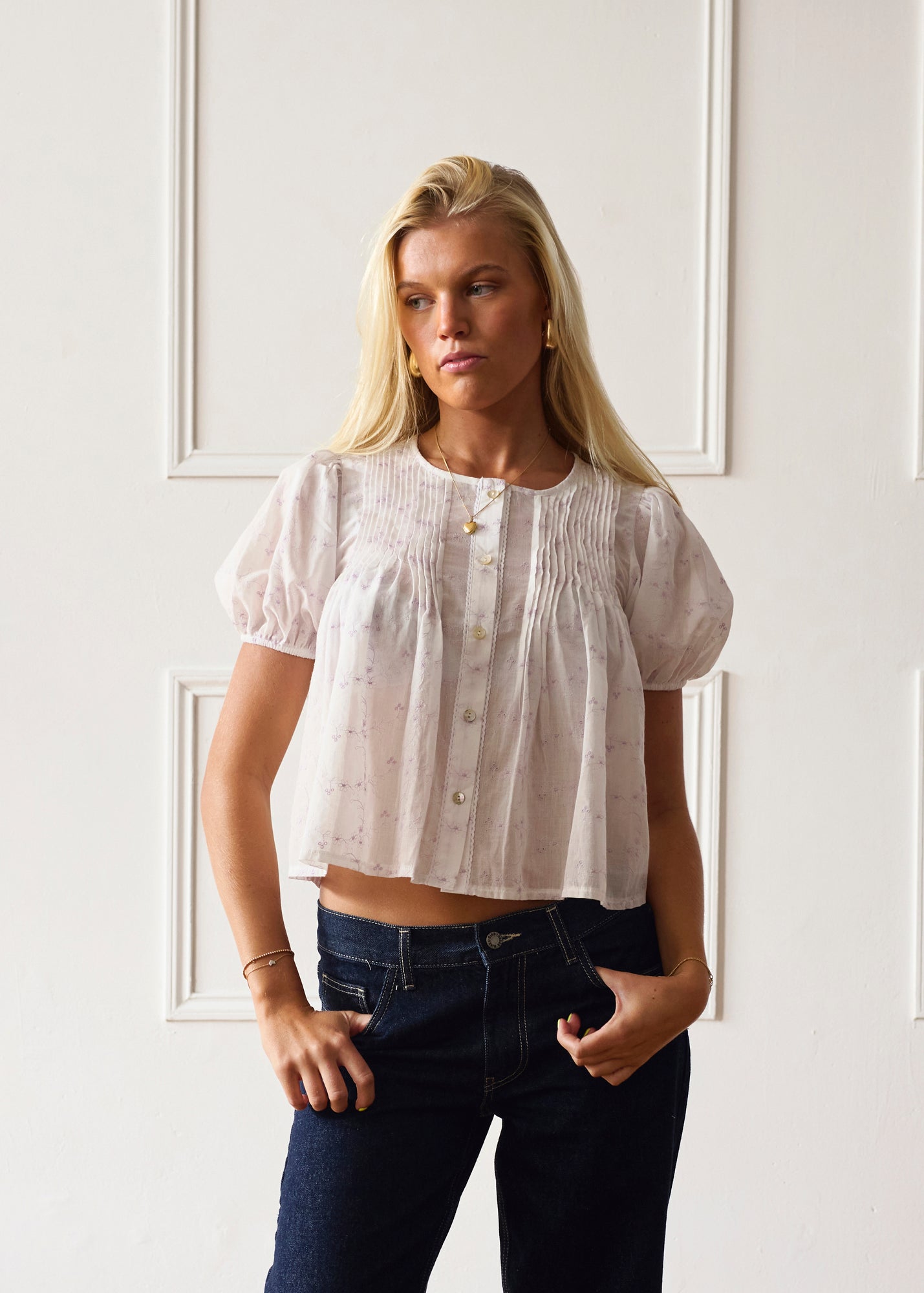 White & Lilac Poppy Blouse | Embroidered Blouse – Minka Dink London