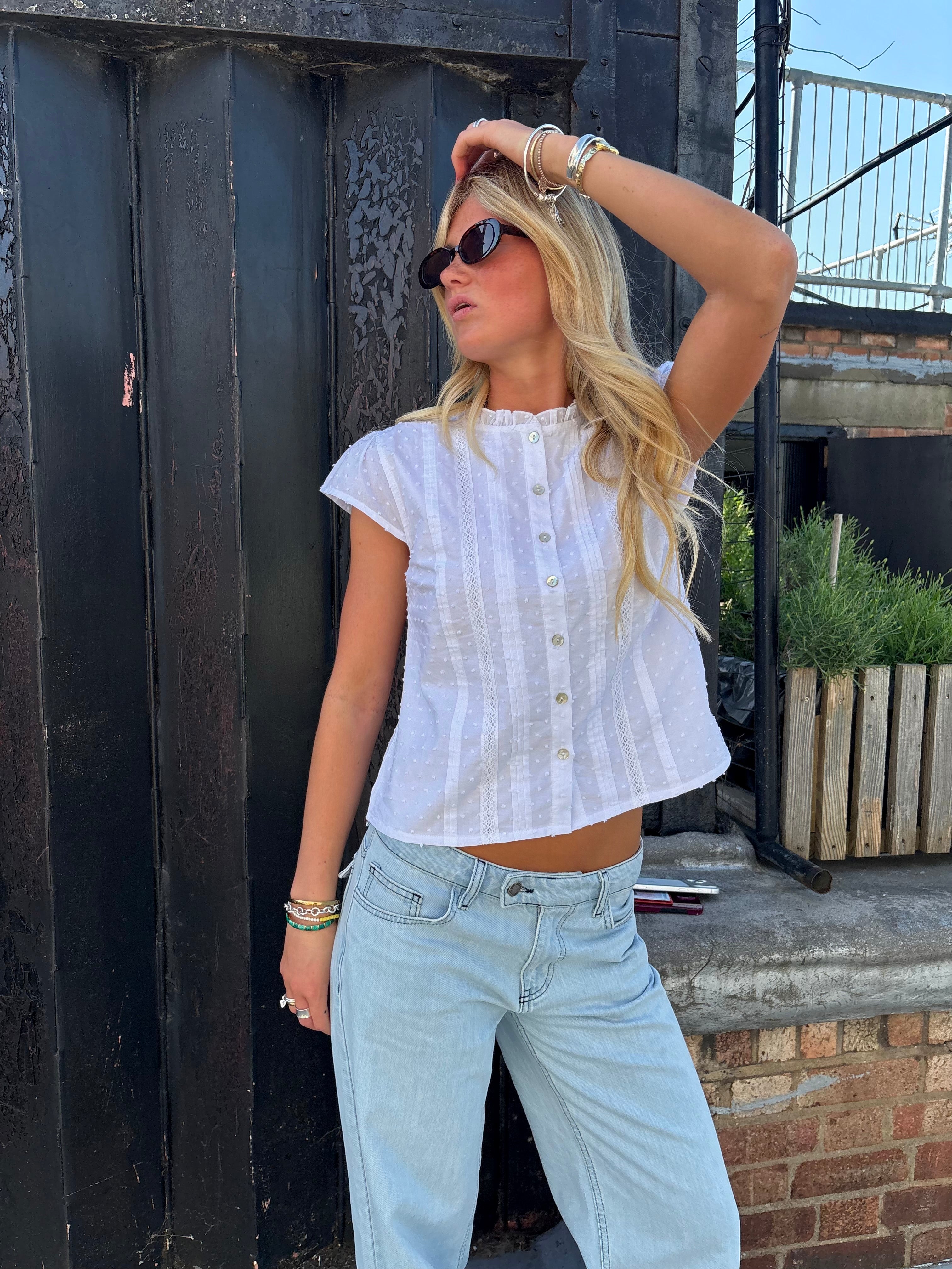 Callie Short Sleeve Blouse - White