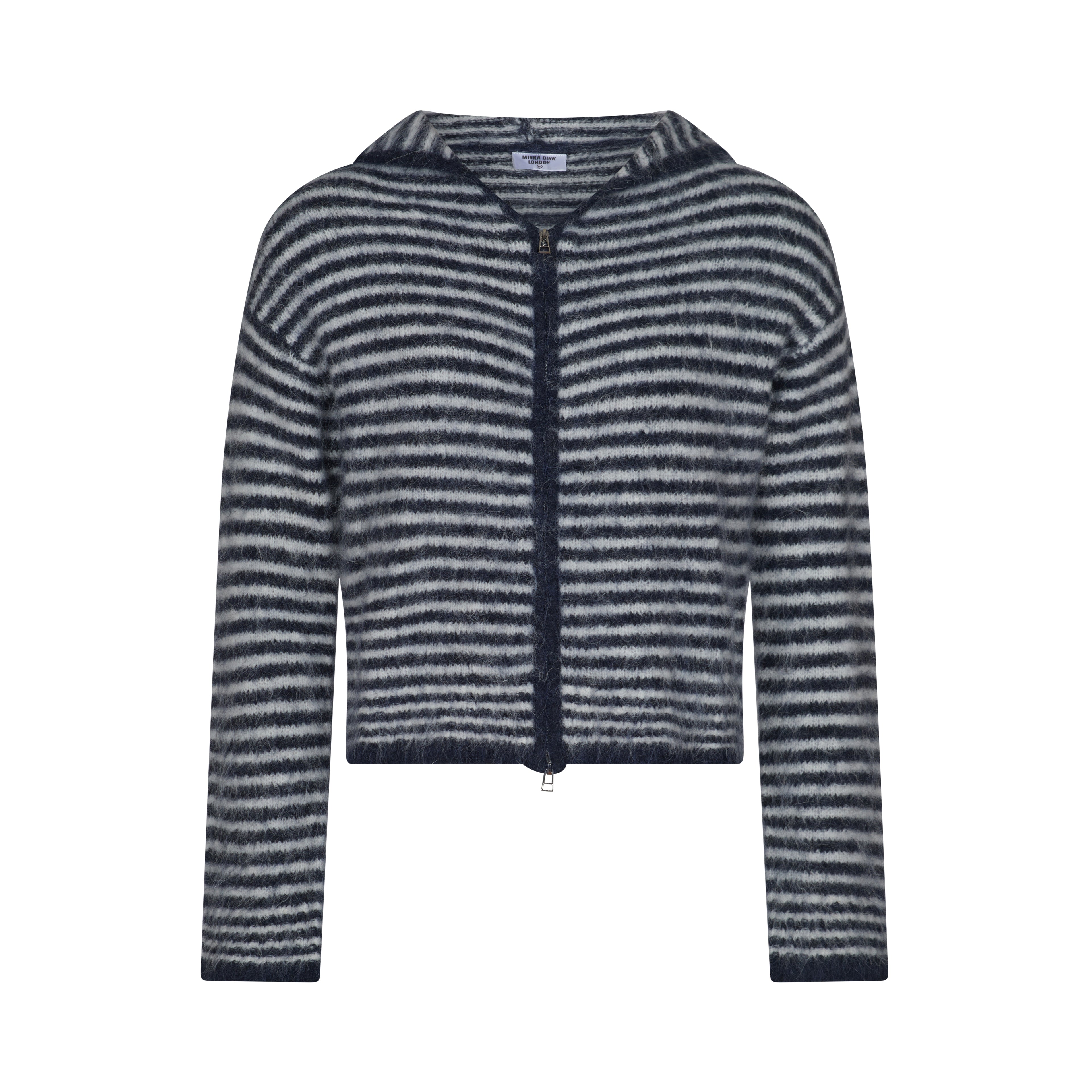 Dual Zip Hoodie - Navy & Cream Stripe