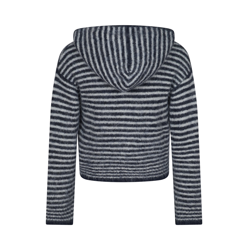 Dual Zip Hoodie - Navy & Cream Stripe