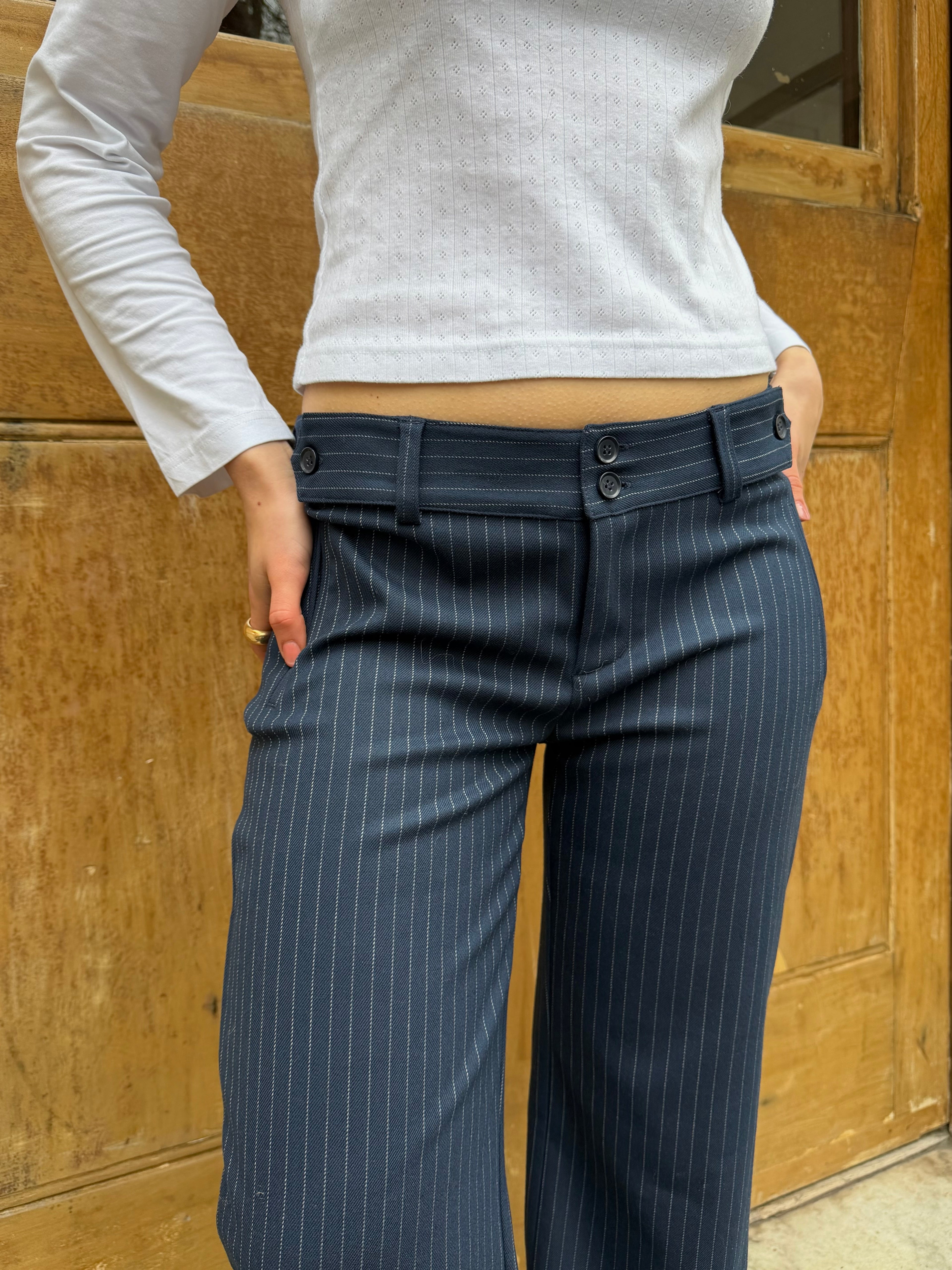 Mila Trousers - Navy Pinstripe