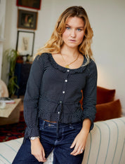 The Ines Blouse - Black Polka Dot (Long Sleeve)