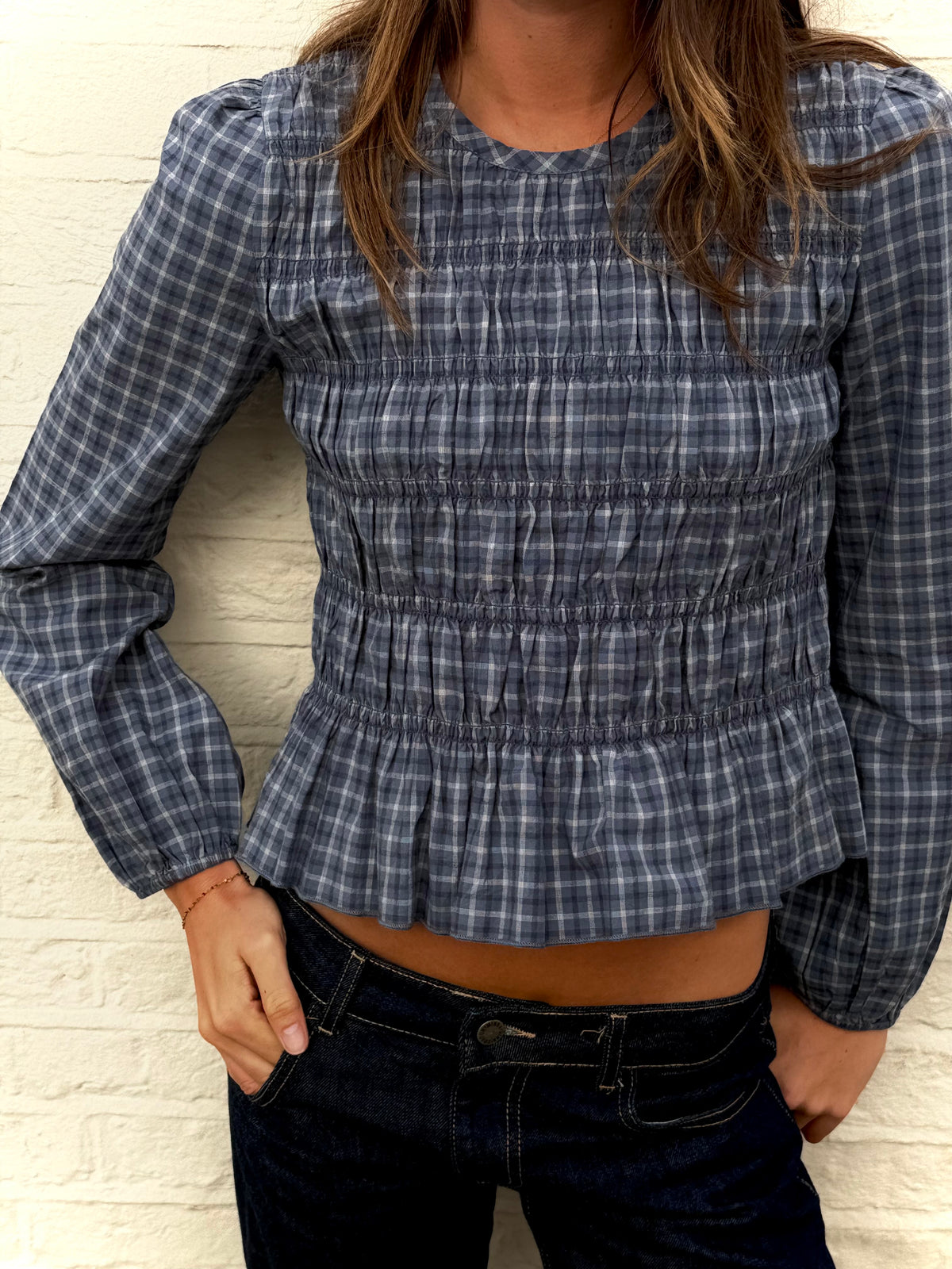 Emmie Blouse - Long Sleeve - Navy Check