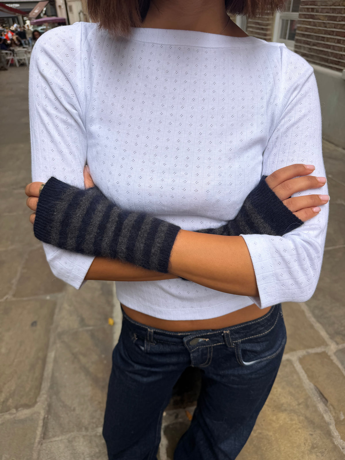 Mabel Gloves - Navy & Grey Stripe