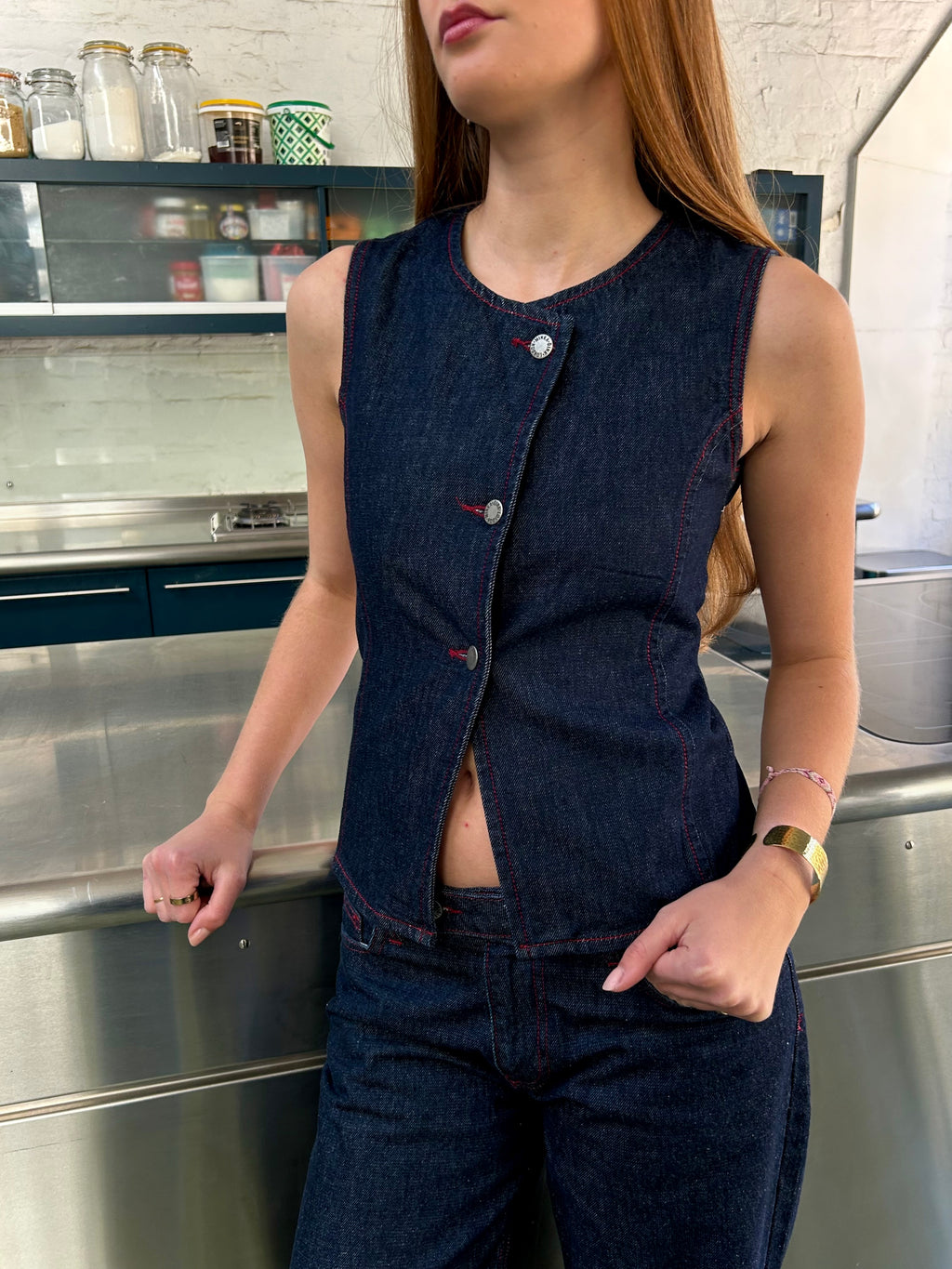 Nina Waistcoat - Indigo & Red