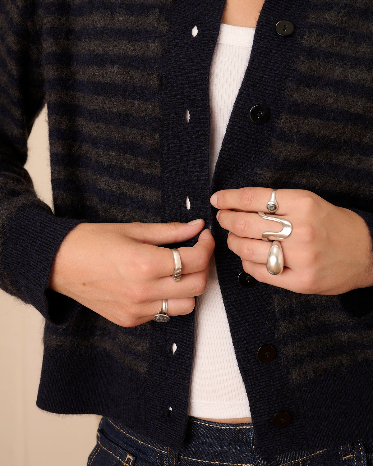 Mabel Cardigan - Navy & Grey Stripe