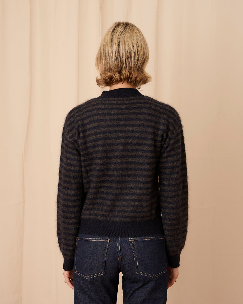 Mabel Cardigan - Navy & Grey Stripe