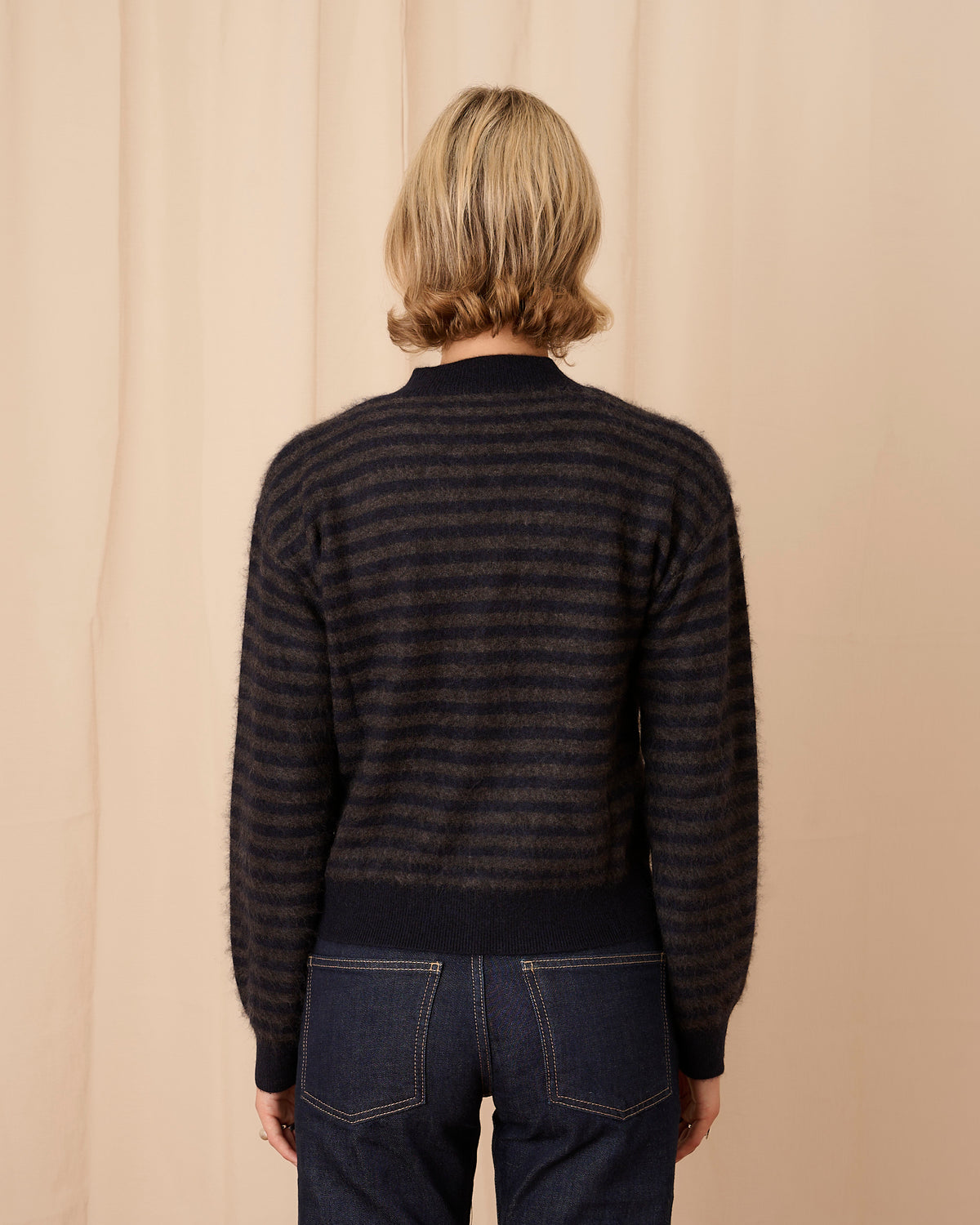 Mabel Cardigan - Navy & Grey Stripe
