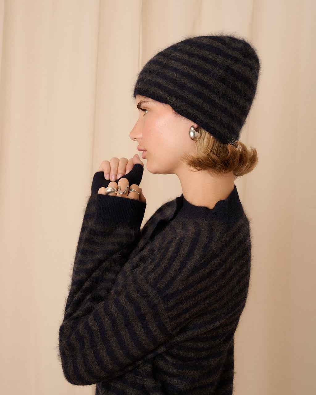 Mabel Hat - Navy & Grey Stripe