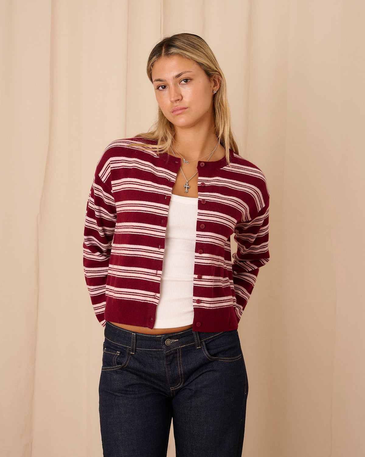 Clemmie Cardigan - Burgundy Stripe