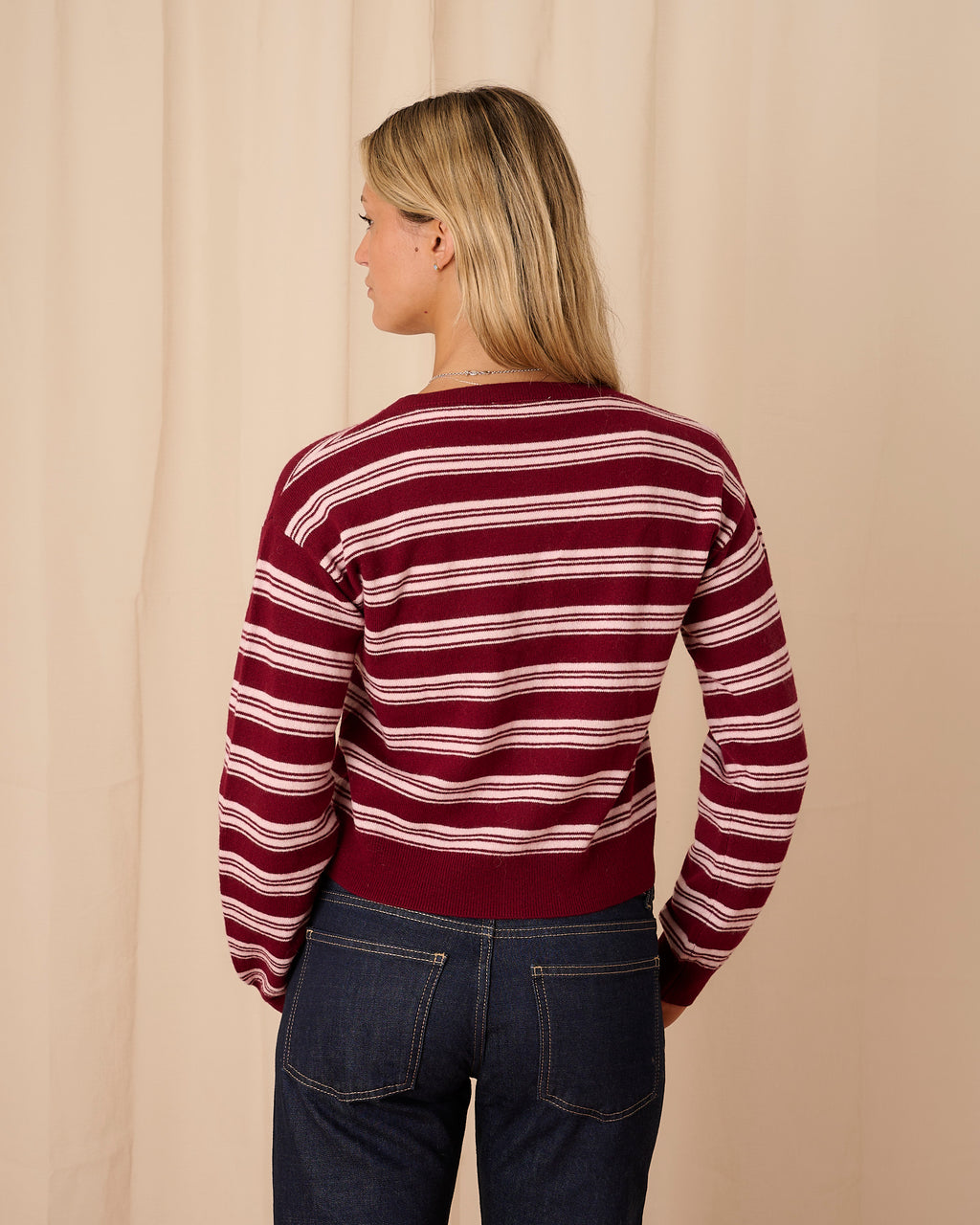 Clemmie Cardigan - Burgundy Stripe