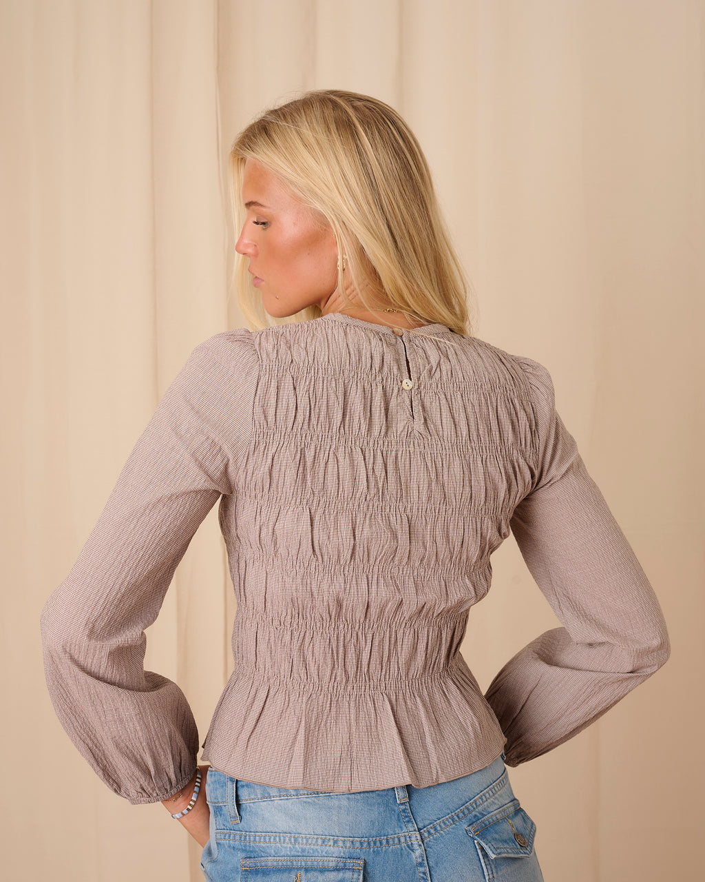 Emmie Blouse - Long Sleeve - Brown Checked