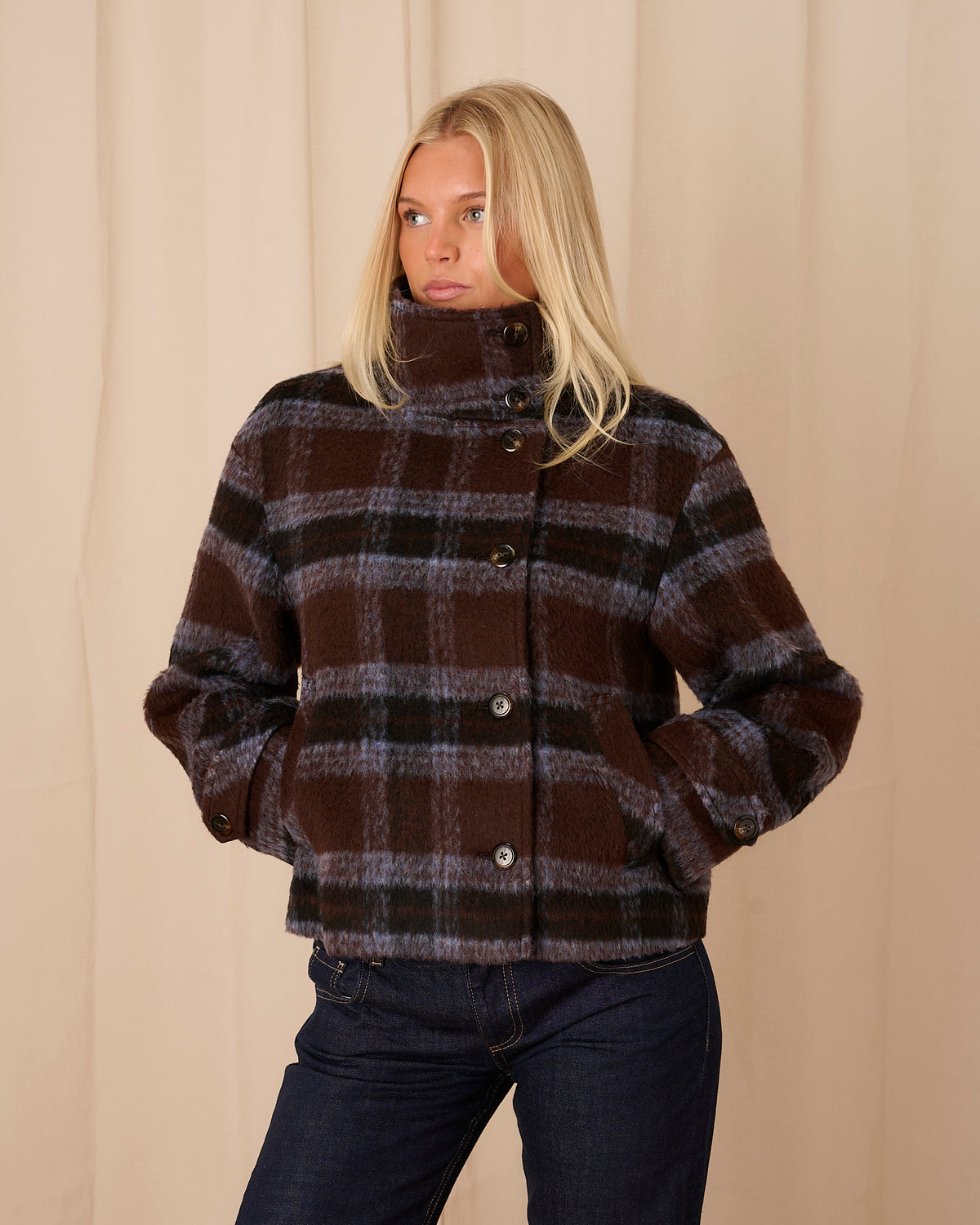Maude Coat - Brown & Blue