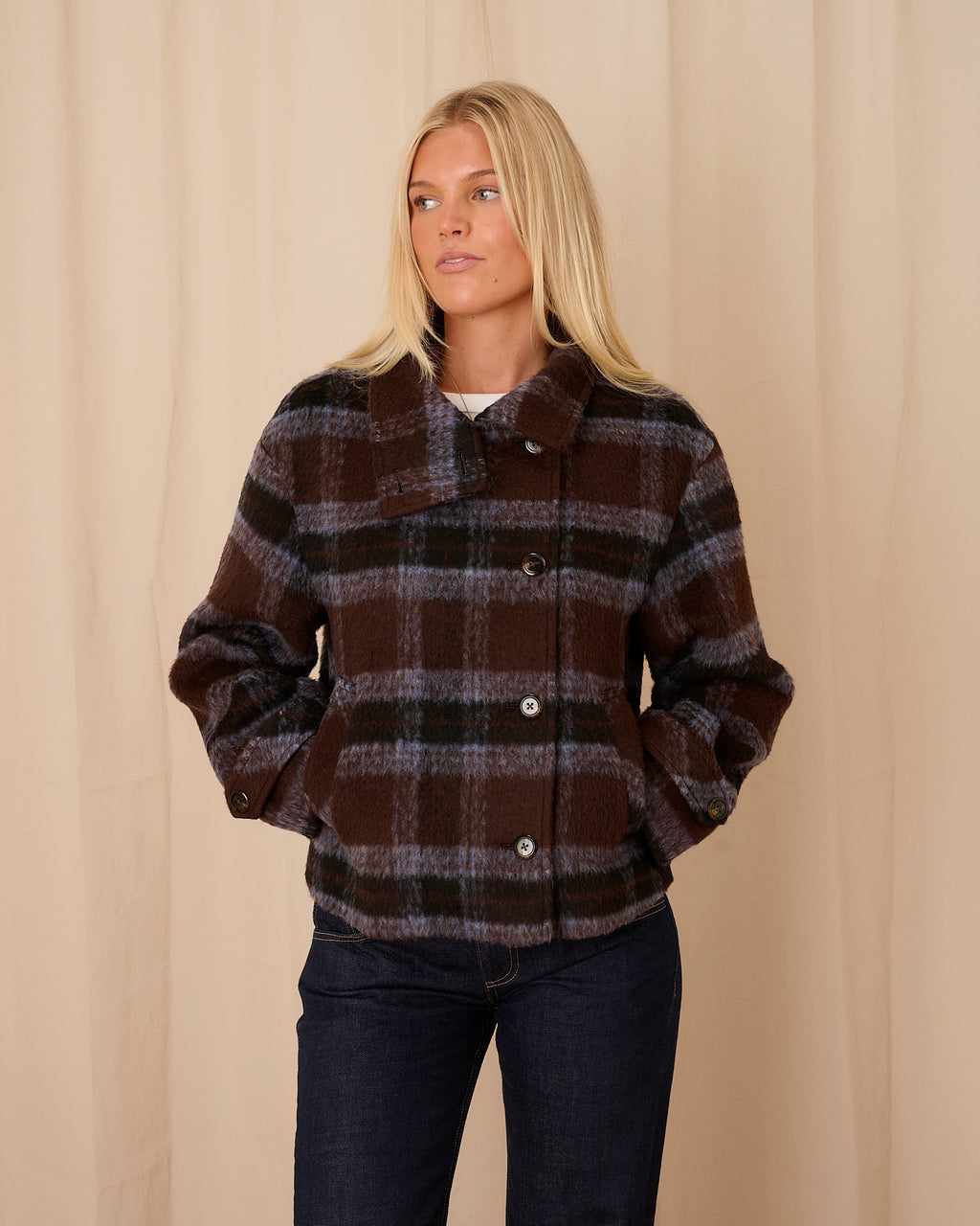 Maude Coat - Brown & Blue