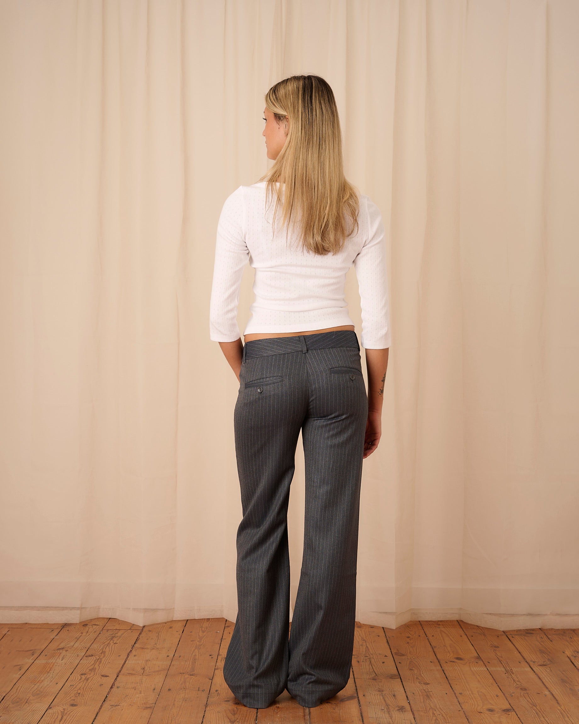 Mila Trousers - Grey Pinstripe