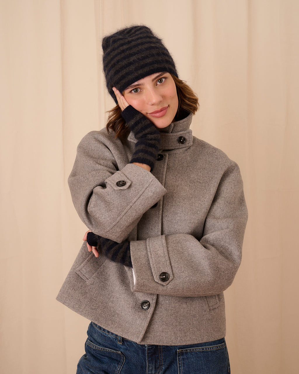 Mabel Hat - Navy & Grey Stripe