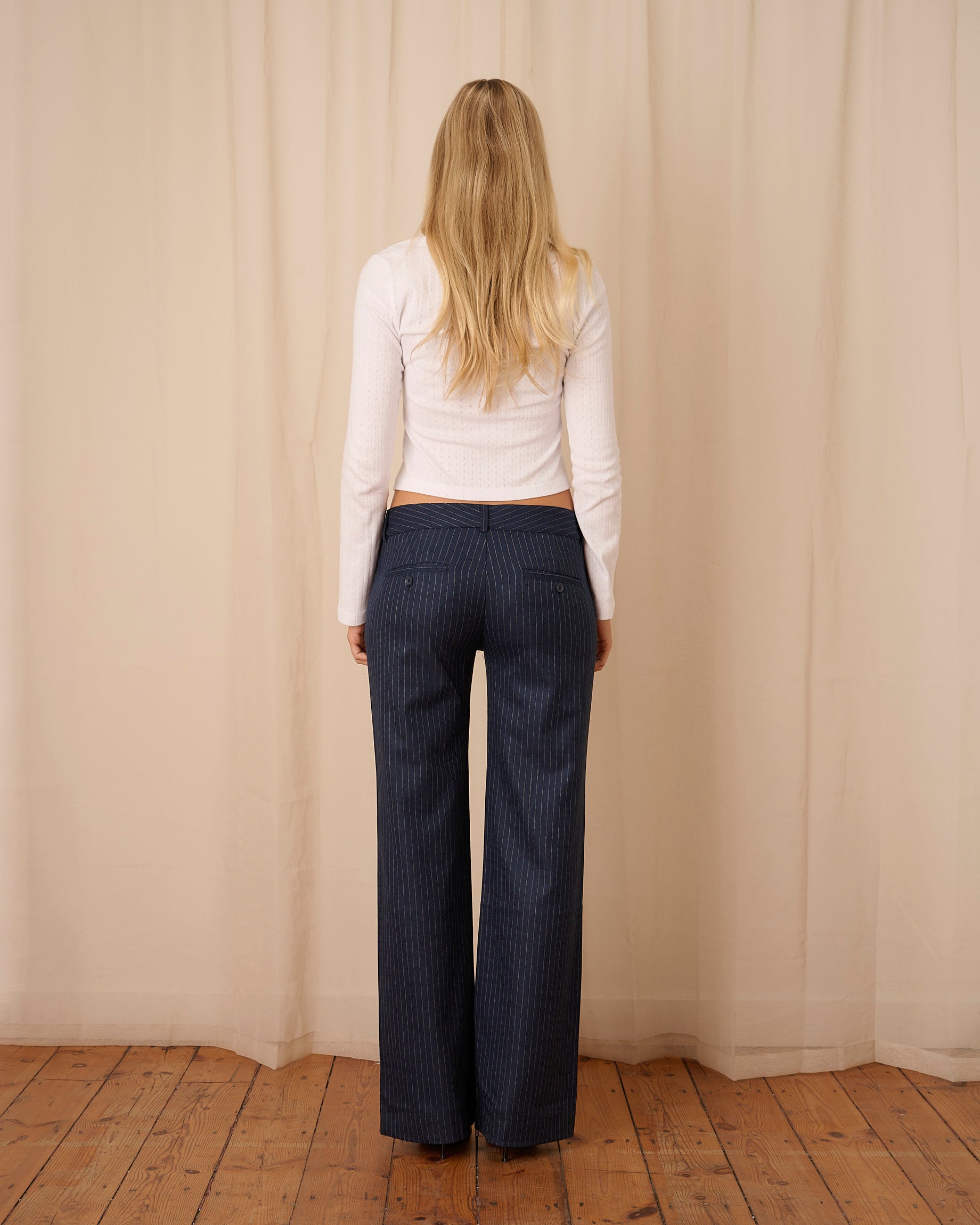 Mila Trousers - Navy Pinstripe