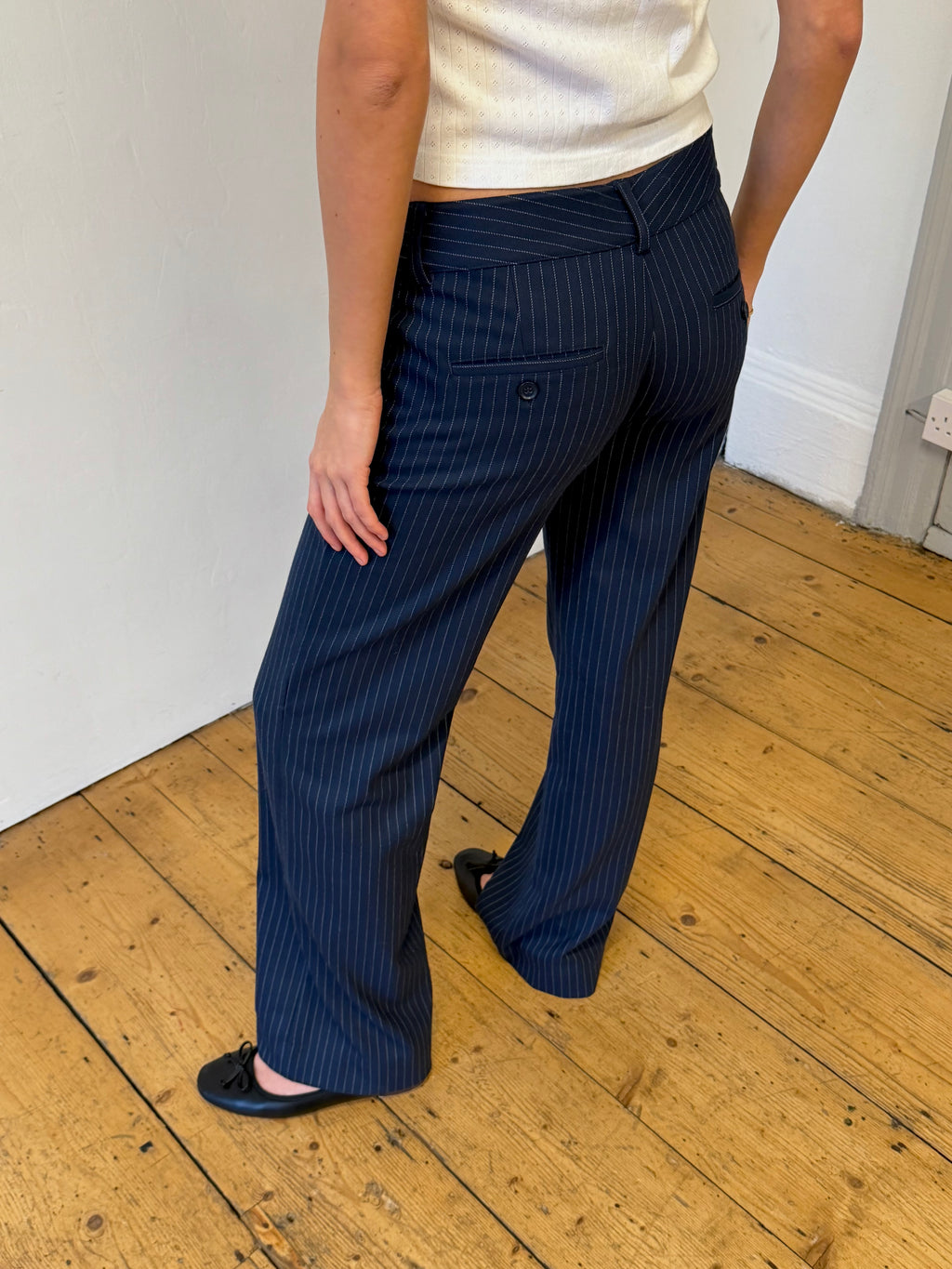 Mila Trousers - Navy Pinstripe