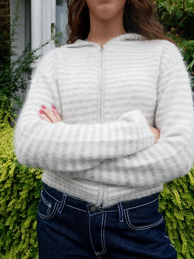 Dual Zip Hoodie - Grey Stripe