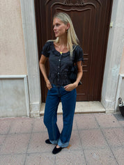 The Ines Blouse - Black Polka Dot (Short Sleeve)