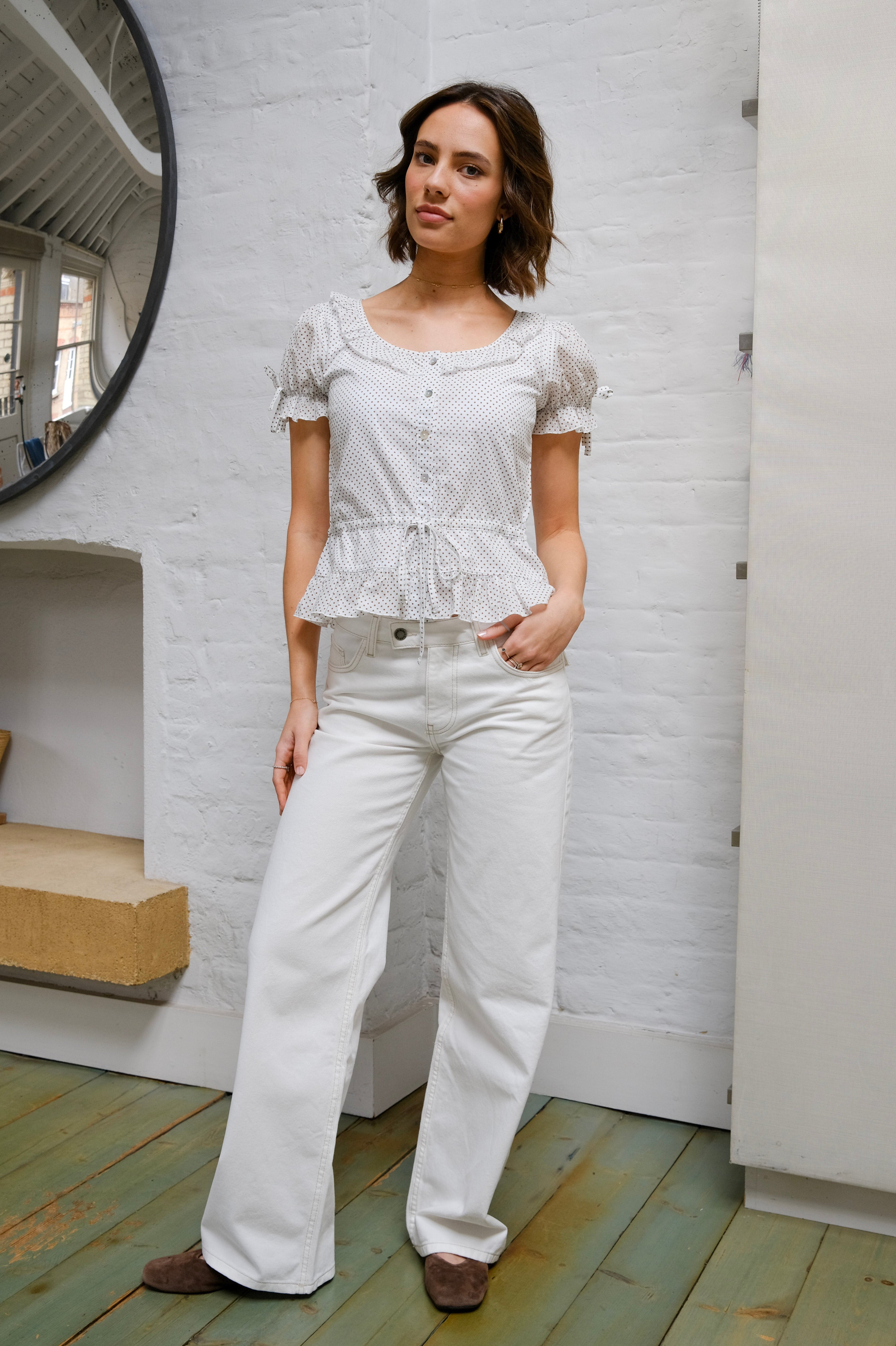 Nina Jeans - White & Brown