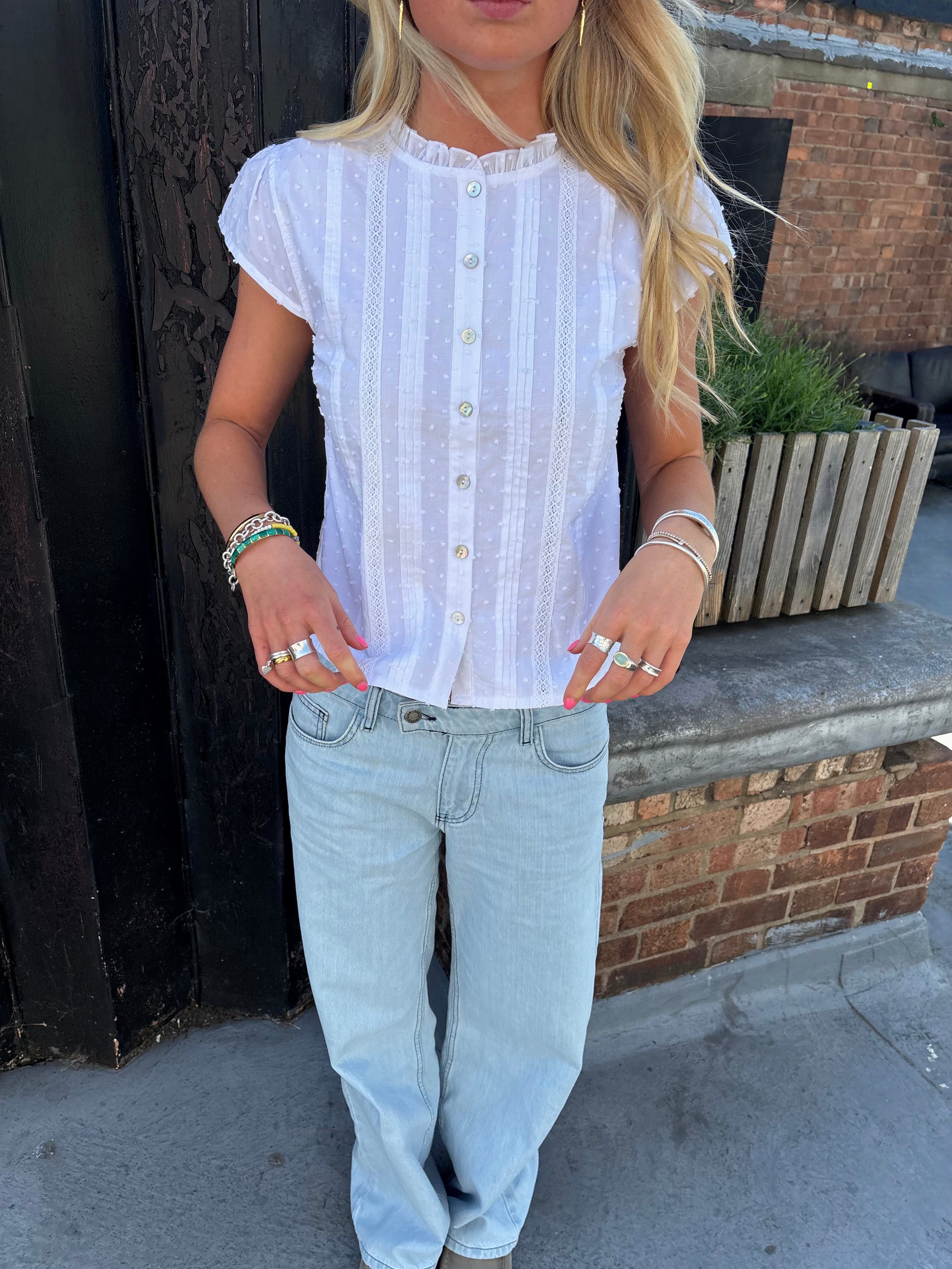 Callie Short Sleeve Blouse - White