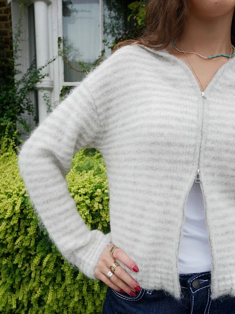 Dual Zip Hoodie - Grey Stripe