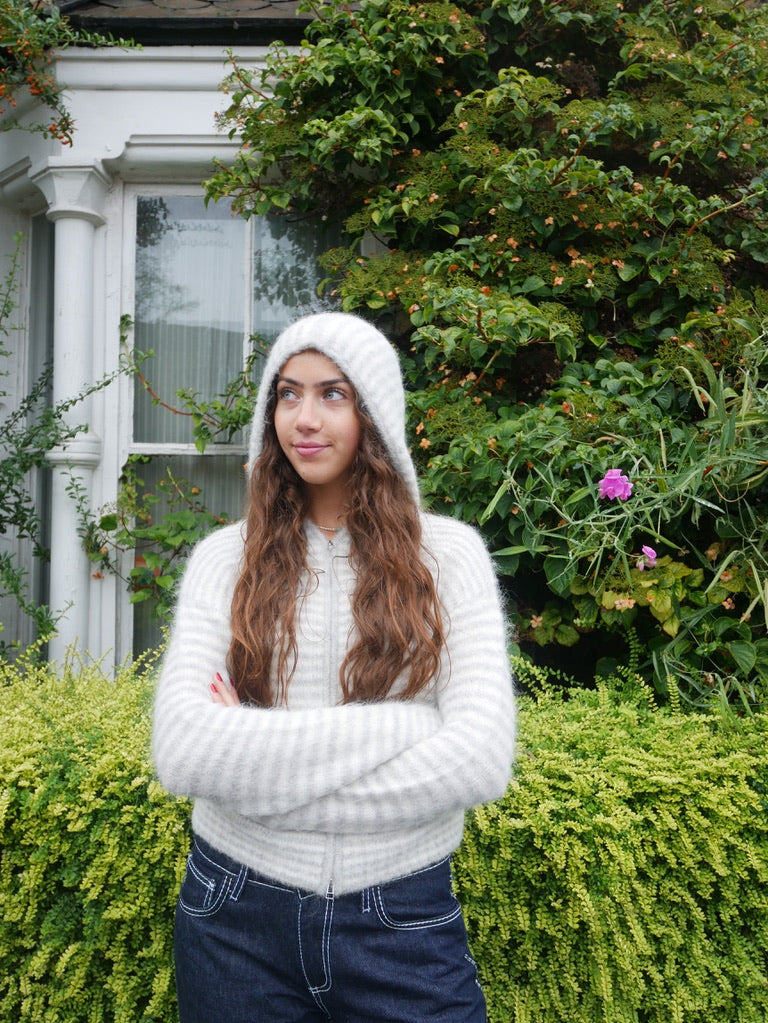 Dual Zip Hoodie - Grey Stripe