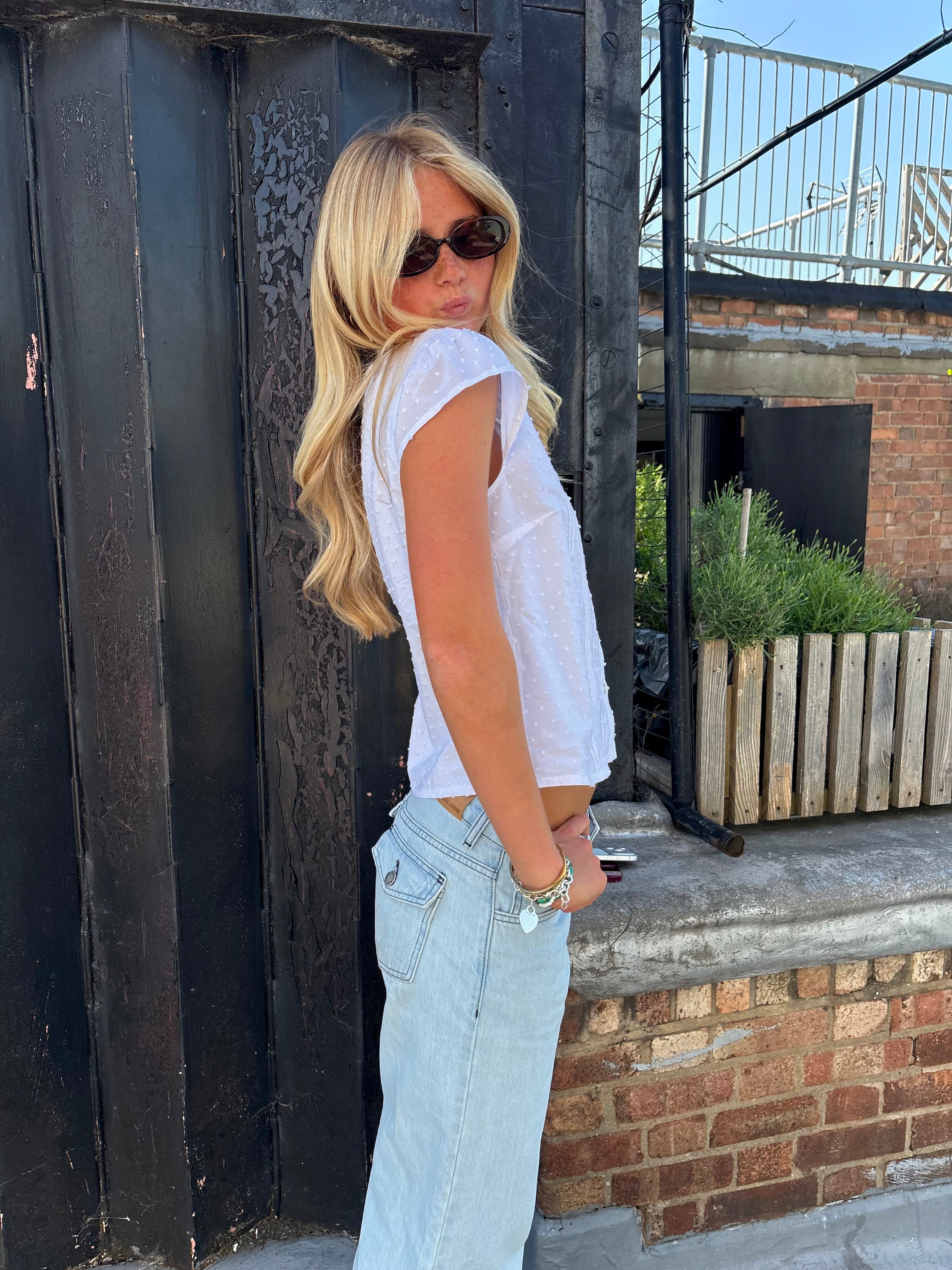 Callie Short Sleeve Blouse - White