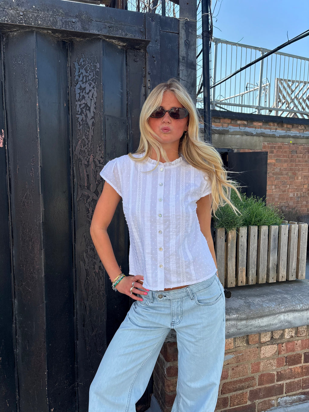 Callie Short Sleeve Blouse - White