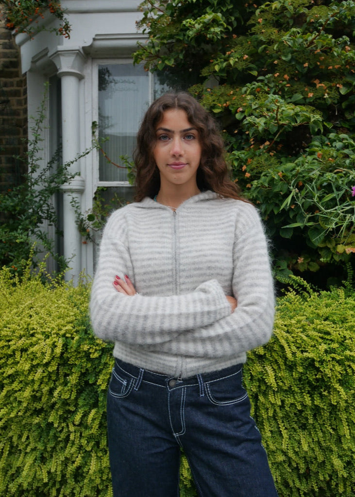 Dual Zip Hoodie - Grey Stripe