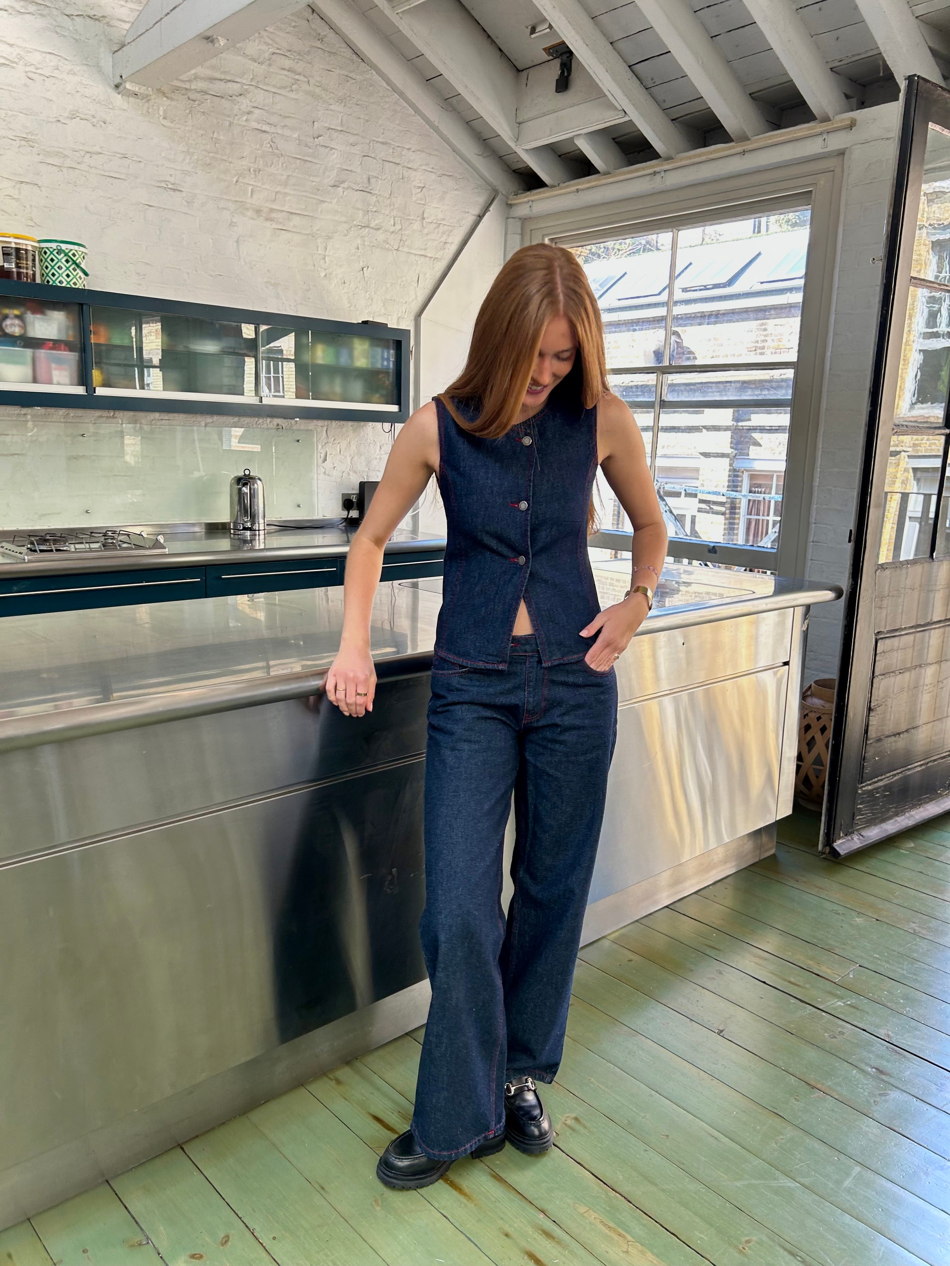 The Nina Waistcoat - Indigo & Red