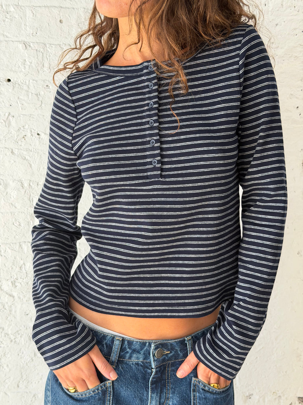 Henley Tee - Navy Stripe