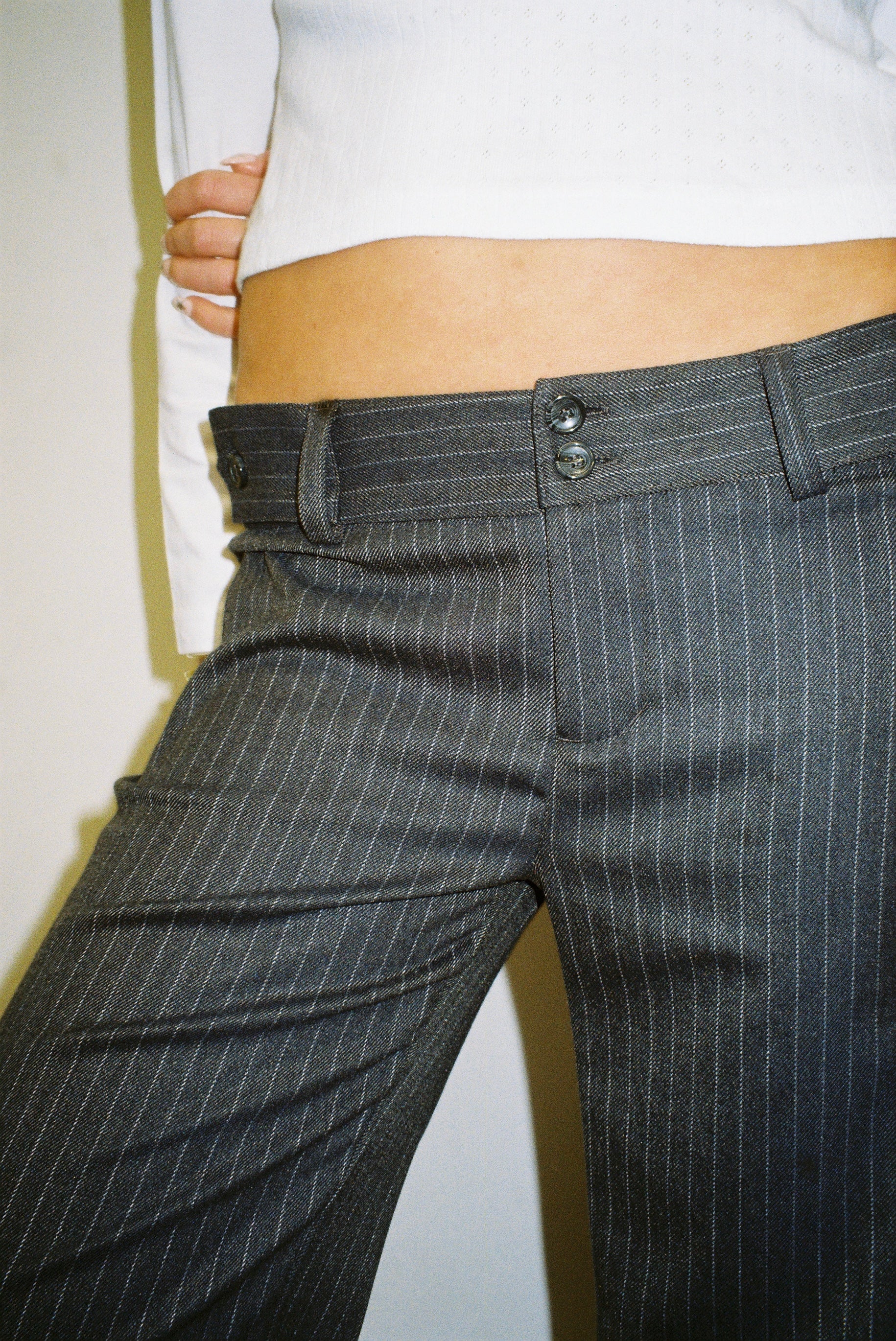 Mila Trousers - Grey Pinstripe