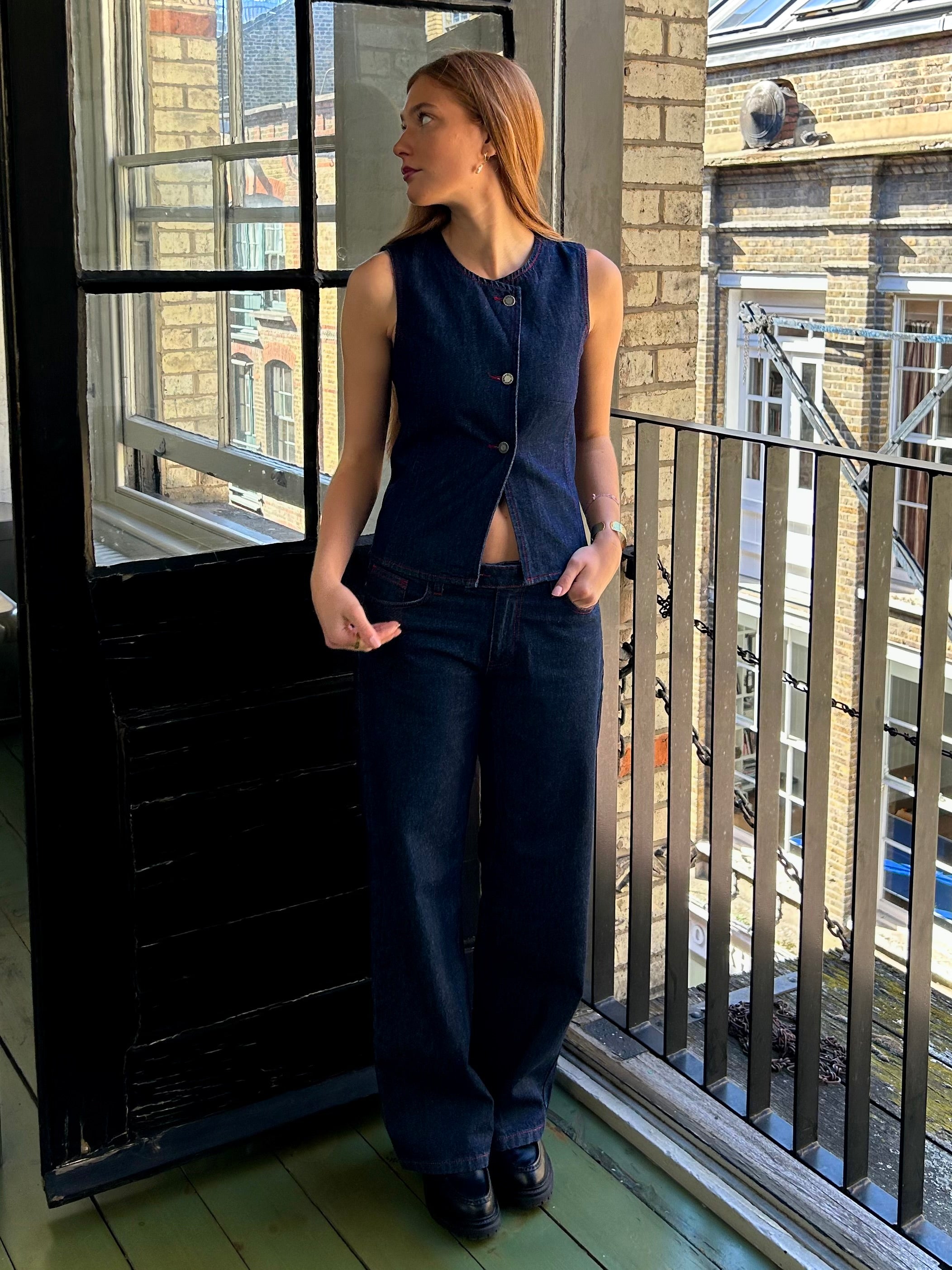 Nina Waistcoat - Indigo & Red