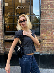 The Ines Blouse - Black Polka Dot (Short Sleeve)