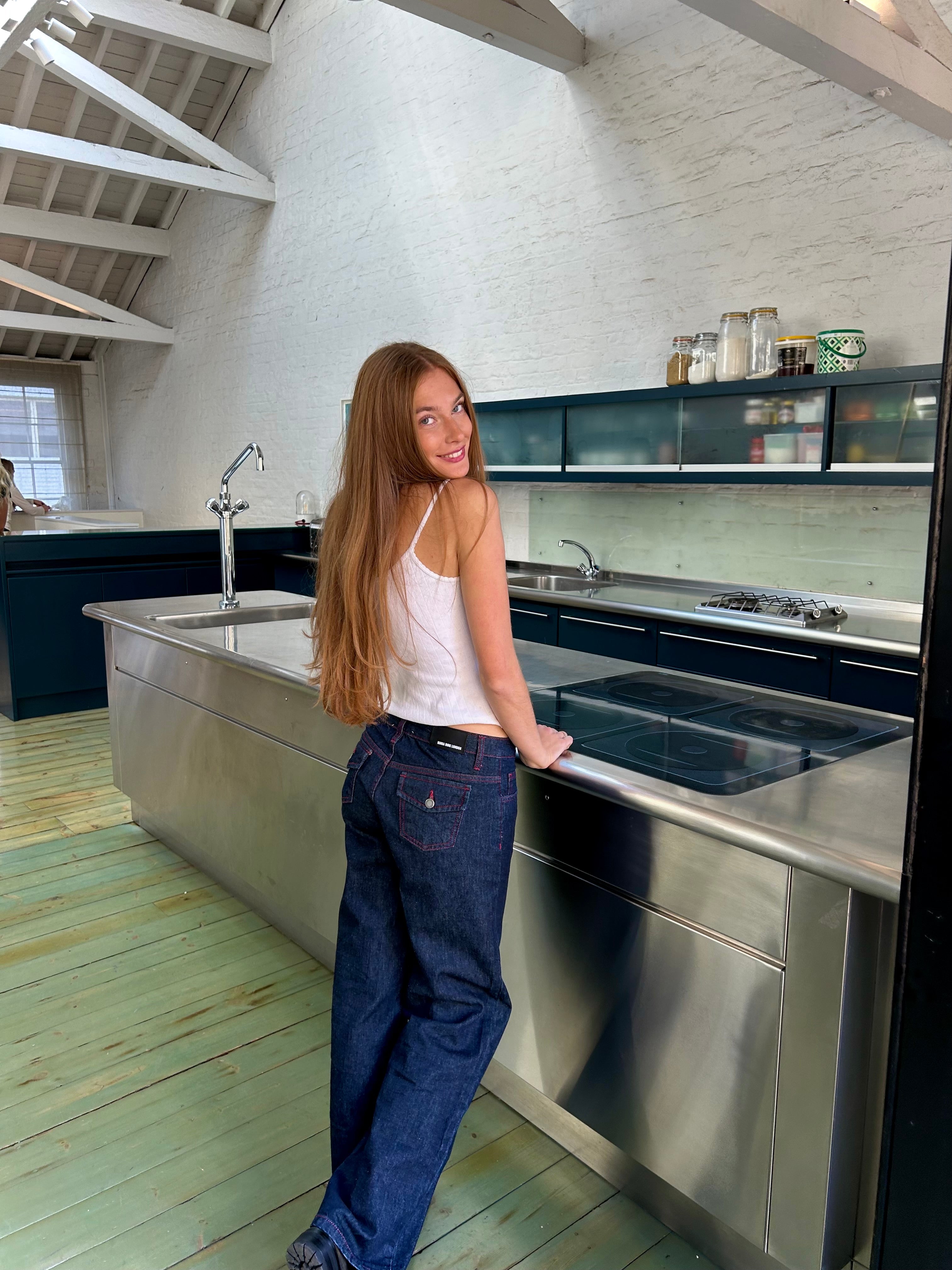 The Nina Jeans - Indigo & Red