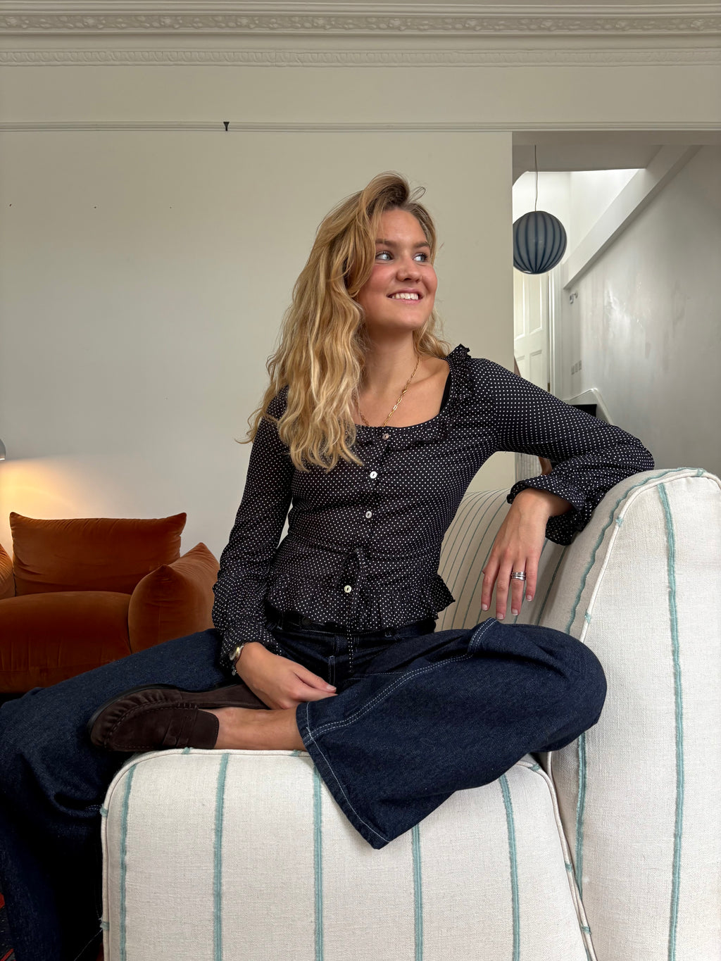 The Ines Blouse - Black Polka Dot (Long Sleeve)