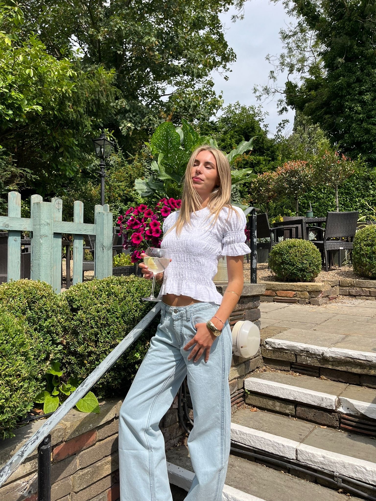 The Emmie Blouse - White & Baby Blue
