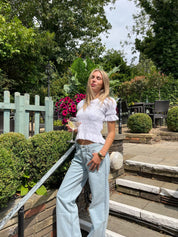 The Emmie Blouse - White & Baby Blue