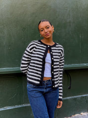 The Evie Cardigan - Black Stripe