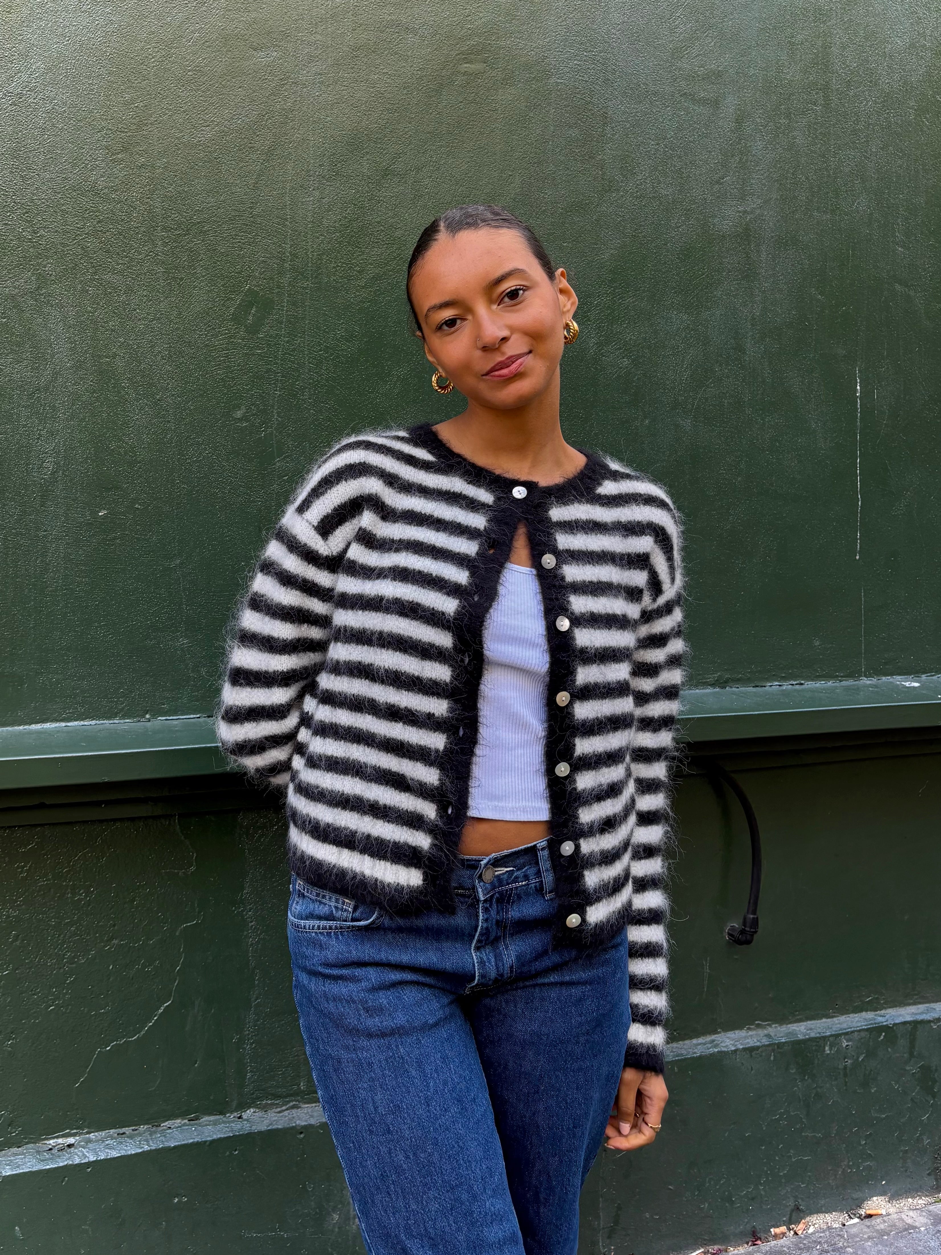 The Evie Cardigan - Black Stripe