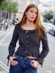 The Ines Blouse - Black Polka Dot (Long Sleeve)