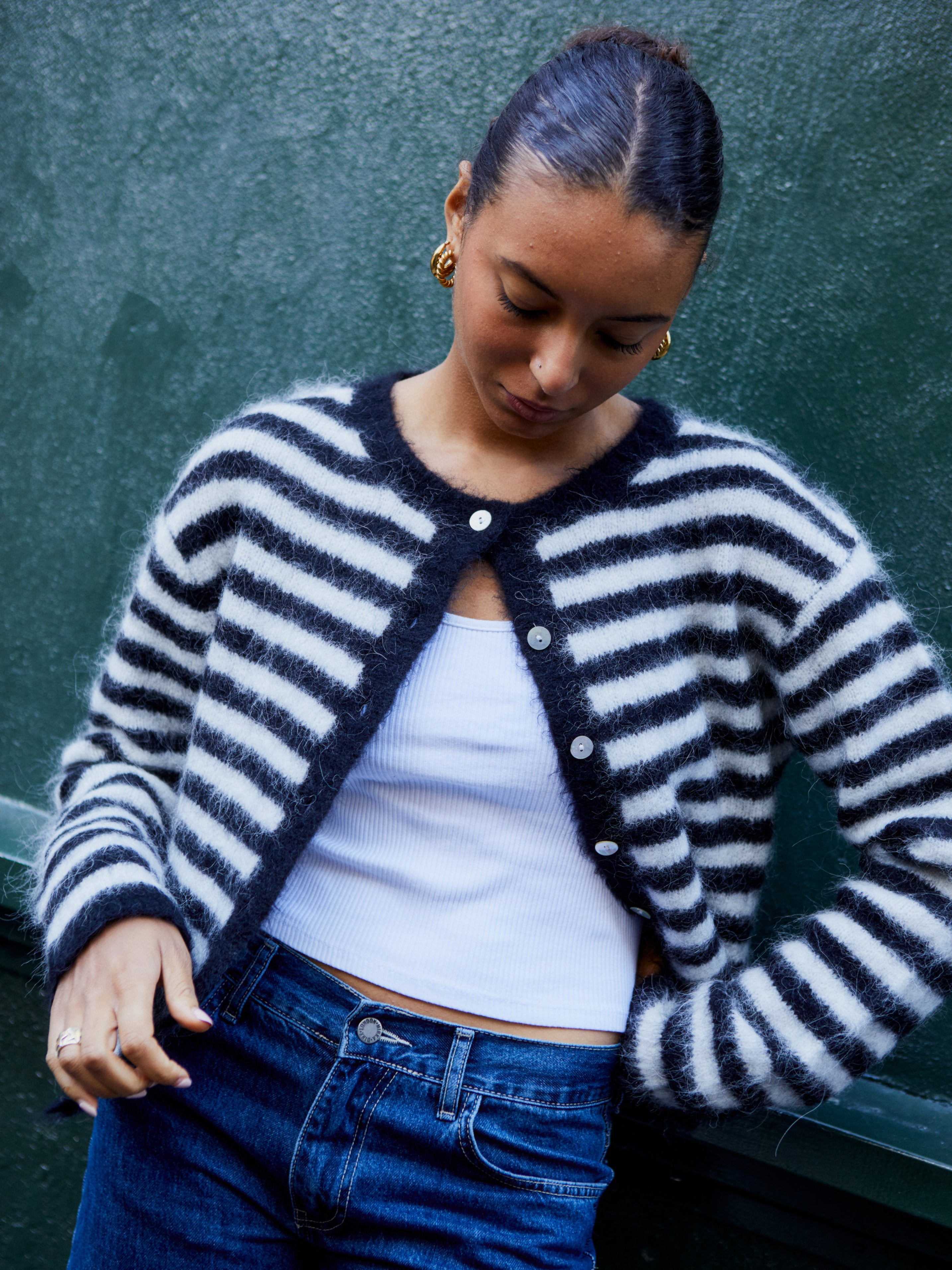 The Evie Cardigan - Black Stripe