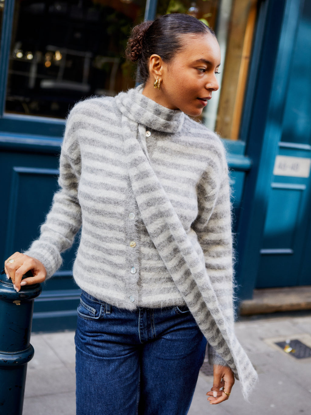 Evie Cardigan - Grey Stripe