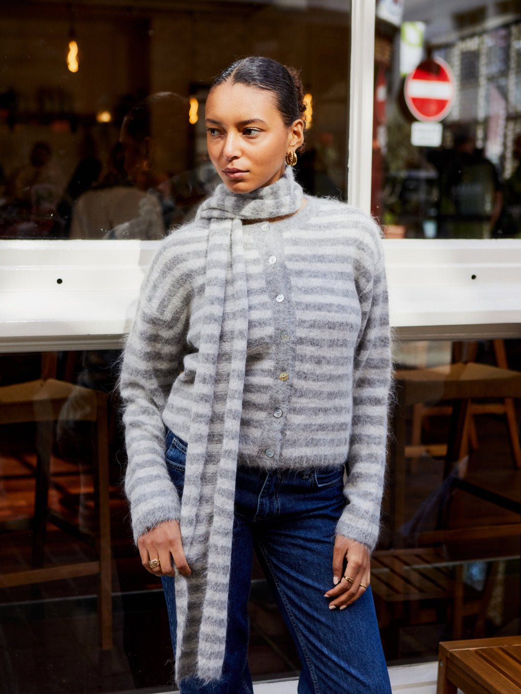 Evie Cardigan - Grey Stripe