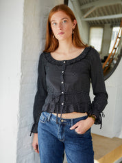 The Ines Blouse - Black Polka Dot (Long Sleeve)